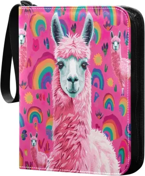 Colorful Alpaca Card Binder with 50 Removable Page Sleeves PU Leather Collectible Trading Card Albums Book with Zipper for Games Card,Baseball Cards