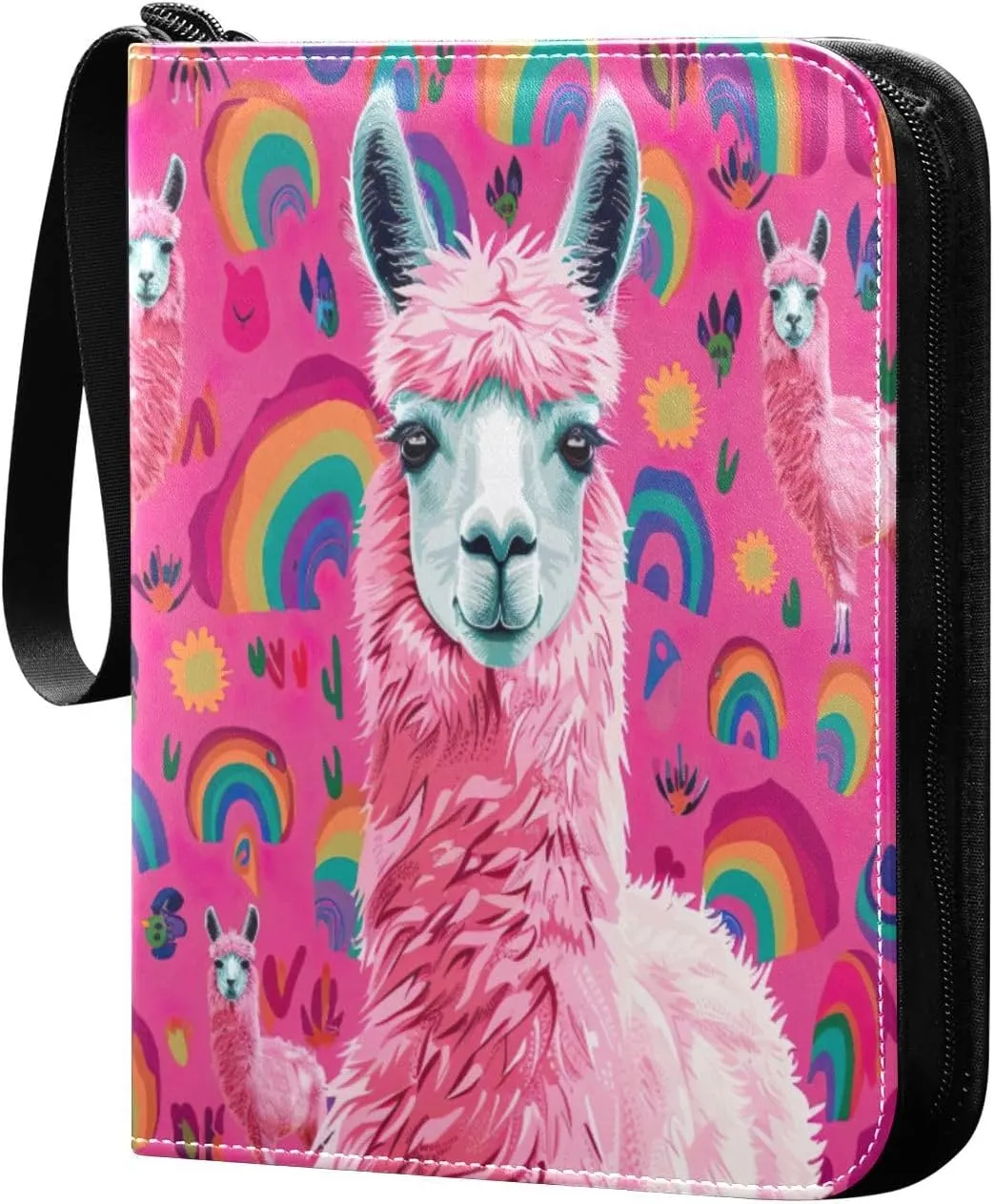 Colorful Alpaca Card Binder with 50 Removable Page Sleeves PU Leather Collectible Trading Card Albums Book with Zipper for Games Card,Baseball Cards