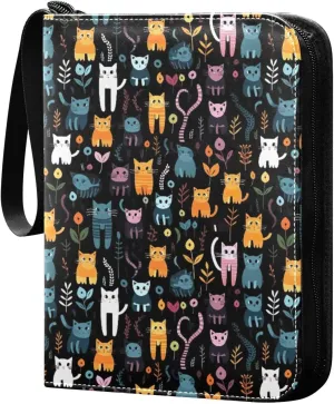 Colorful Cats (3) Striped Watermelon Card Binder with 50 Removable Page Sleeves PU Leather Collectible Trading Card Albums Book with Zipper for Games Card,Baseball Cards