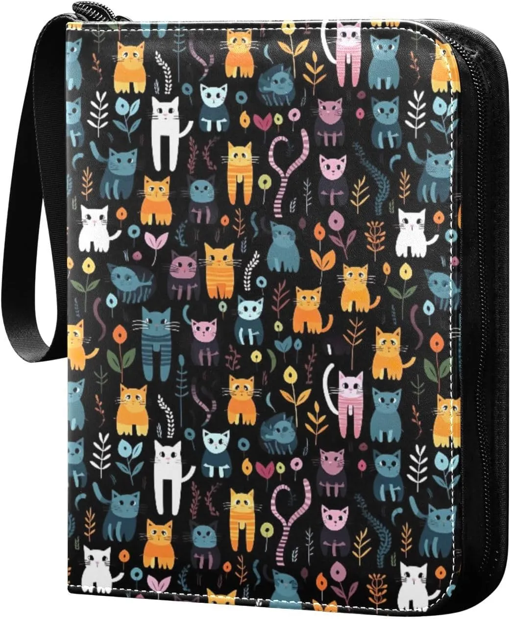 Colorful Cats (3) Striped Watermelon Card Binder with 50 Removable Page Sleeves PU Leather Collectible Trading Card Albums Book with Zipper for Games Card,Baseball Cards
