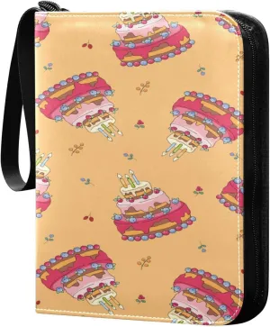 Colorful Cream Cake Pattern Card Binder, 4 Pockets Trading Card Binder Holder with 50 Sleeves Holder Album, Card Collection Binder Card Album Book for Football Basketball Baseball Games Sports Cards