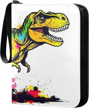 Colorful Dinosaur Card Binder Trading Cards Holder 4-Pocket，Album Pages Card Display Sleeves Fits 400 Cards Collector Book