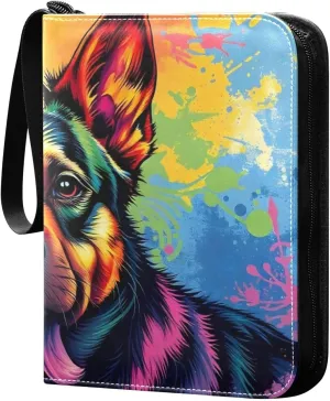 Colorful Dog Card Binder Trading Cards Holder 4-Pocket，Album Pages Card Display Sleeves Fits 400 Cards Collector Book