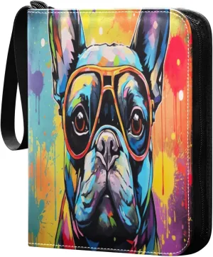 Colorful Dogs Card Binder with 50 Removable Page Sleeves PU Leather Collectible Trading Card Albums Book with Zipper for Games Card,Baseball Cards