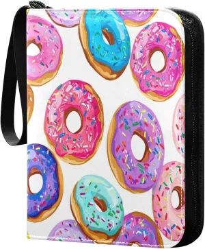 Colorful Donut1 Card Binder with 50 Removable Page Sleeves PU Leather Collectible Trading Card Albums Book with Zipper for Games Card,Baseball Cards