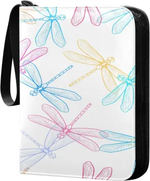 Colorful Dragonflies Pattern Card Binder, 4 Pockets Trading Card Binder Holder with 50 Sleeves Holder Album, Card Collection Binder Card Album Book for Football Basketball Baseball Games Sports Cards