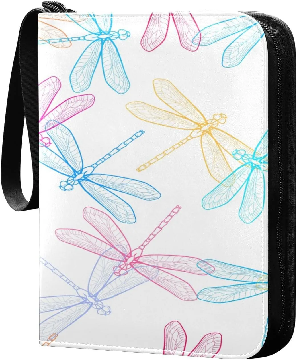 Colorful Dragonflies Pattern Card Binder, 4 Pockets Trading Card Binder Holder with 50 Sleeves Holder Album, Card Collection Binder Card Album Book for Football Basketball Baseball Games Sports Cards