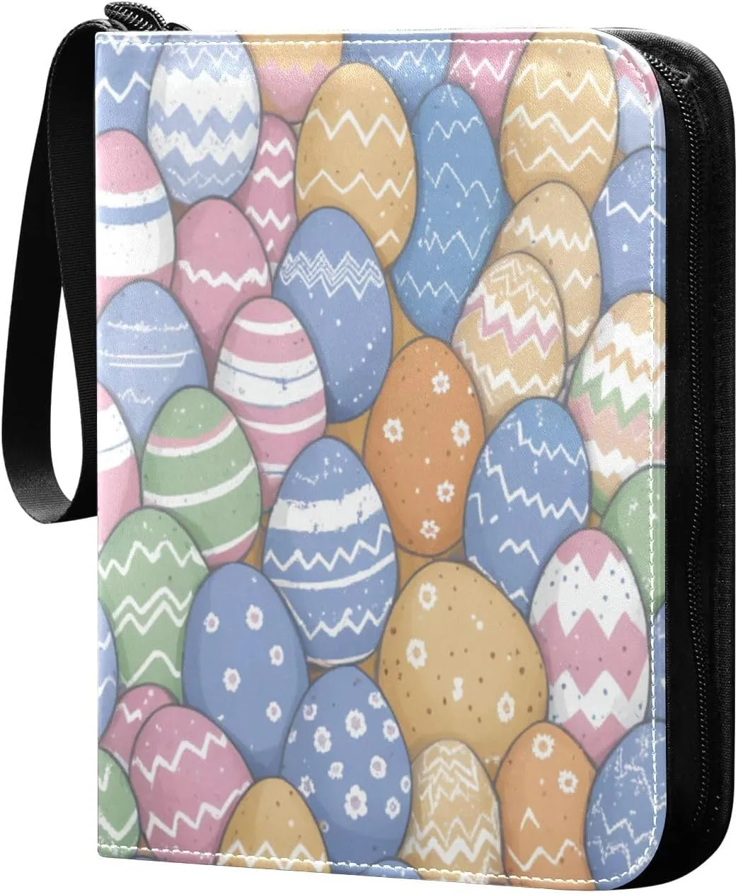 Colorful Easter Eggs (1) Card Binder with 50 Removable Page Sleeves PU Leather Collectible Trading Card Albums Book with Zipper for Games Card,Baseball Cards