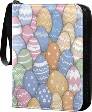 Colorful Easter Eggs (1) Card Binder with 50 Removable Page Sleeves PU Leather Collectible Trading Card Albums Book with Zipper for Games Card,Baseball Cards