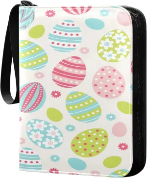 Colorful Eggs and Flowers Card Binder, 4 Pockets Trading Card Binder Holder with 50 Sleeves Holder Album, Card Collection Binder Card Album Book for Football Basketball Baseball Games Sports Cards