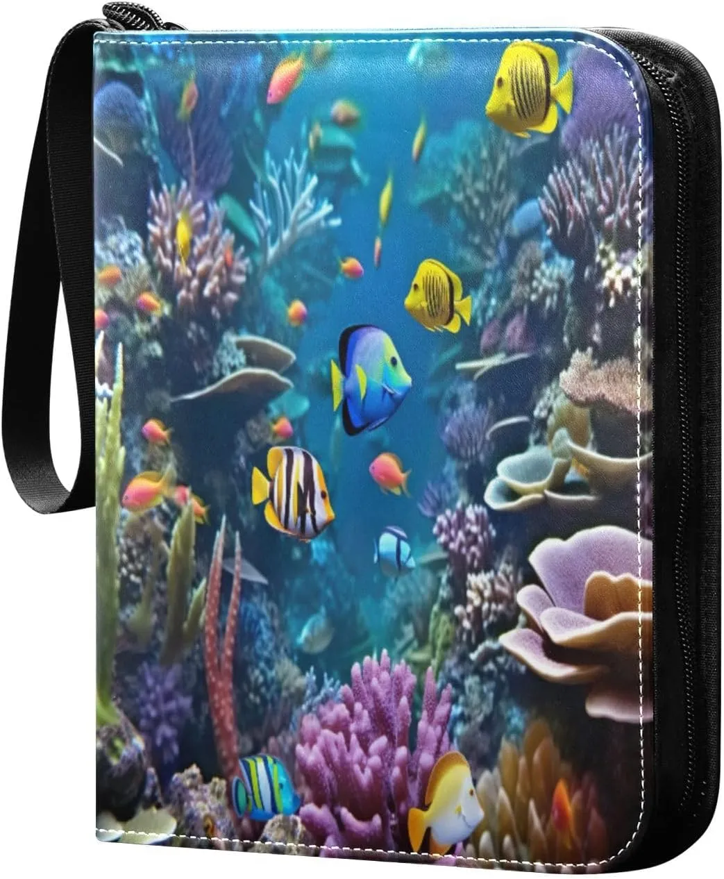 Colorful Fish Card Binder with 50 Removable Page Sleeves PU Leather Collectible Trading Card Albums Book with Zipper for Games Card,Baseball Cards