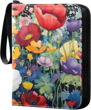 Colorful Flower Card Binder Trading Cards Holder 4-Pocket，Album Pages Card Display Sleeves Fits 400 Cards Collector Book