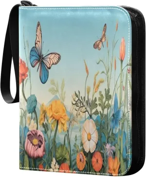 Colorful Flower Pattern Card Binder with 50 Removable Page Sleeves PU Leather Collectible Trading Card Albums Book with Zipper for Games Card,Baseball Cards
