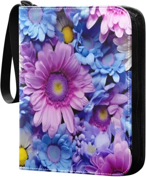 Colorful Flowers Card Binder with Double Sided PU Leather Holder Albums Book with 400 Pockets for Collectible Trading Card Games Card