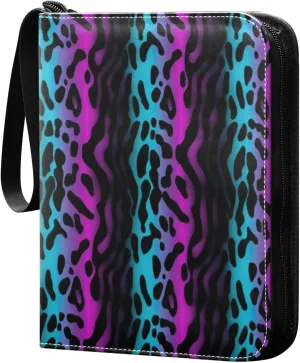 Colorful Leopard Card Binder with 50 Removable Page Sleeves PU Leather Collectible Trading Card Albums Book with Zipper for Games Card,Baseball Cards