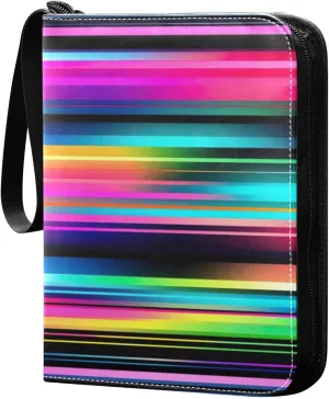 Colorful Mexican Stripe Card Binder with 50 Removable Page Sleeves PU Leather Collectible Trading Card Albums Book with Zipper for Games Card,Baseball Cards