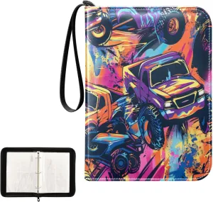 Colorful Monster Trucks Card Organizer Binder 4-Pocket Card Book Holder Fits 400 Cards for Baseball Card, Football Card