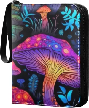 Colorful-mushrooms-psychedelic Game Sports Cards Card Binders 4 Pocket - Hold 400 Game Cards, Waterproof Wear-resistant Trading Card Albums Collection Book Holder for Boys Girls