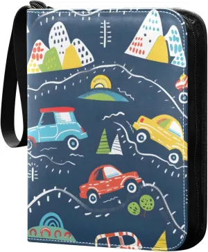 Colorful Racing Cars Seamless Card Binder 4 Pocket Trading Card Binder Portable Cards Collection Book with Zipper