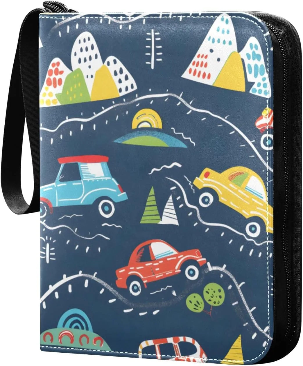Colorful Racing Cars Seamless Card Binder 4 Pocket Trading Card Binder Portable Cards Collection Book with Zipper