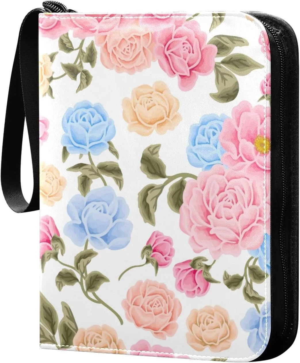 Colorful Rose Peony Card Binder, 4 Pockets Trading Card Binder Holder with 50 Sleeves Holder Album, Card Collection Binder Card Album Book for Football Basketball Baseball Games Sports Cards