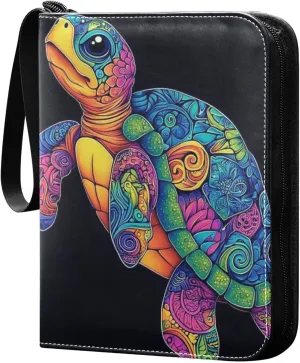 Colorful Sea Turtle Cards Binder 4 Pocket Fits 400 Cards with 50 Removable Sleevesves, Trading Card Collector Zipper Album Holder Portable Card Games Display Storage Cases