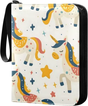 Colorful Spotted Unicorns Card Binder 4 Pocket Trading Card Binder Portable Cards Collection Book with Zipper