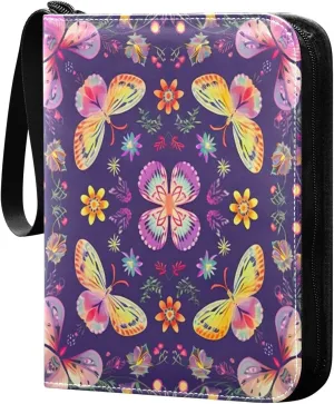 Colorful Square Pattern Card Binder with 50 Removable Page Sleeves PU Leather Collectible Trading Card Albums Book with Zipper for Games Card,Baseball Cards