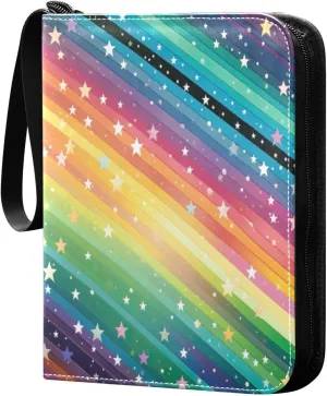 Colorful Striped Card Binder with 50 Removable Page Sleeves PU Leather Collectible Trading Card Albums Book with Zipper for Games Card,Baseball Cards