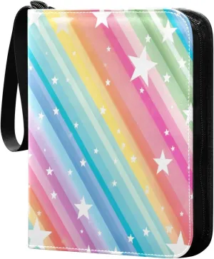 Colorful Striped Stars2 Card Binder with Double Sided PU Leather Holder Albums Book with 400 Pockets for Collectible Trading Card Games Card