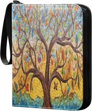 Colorful Tree Card Binder with Double Sided PU Leather Holder Albums Book with 400 Pockets for Collectible Trading Card Games Card