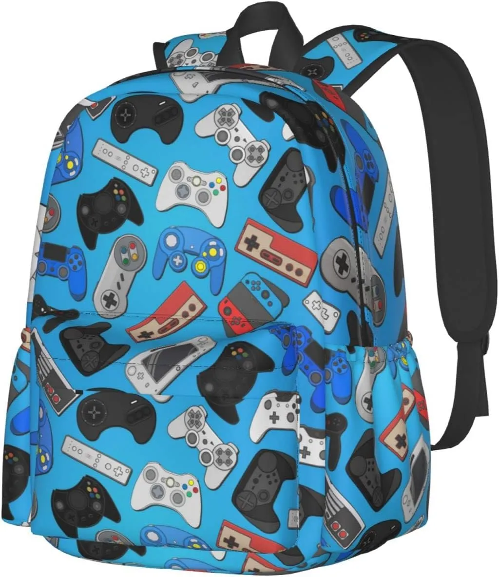 Colorful Video Game Controller Background Large Capacity Backpack Lightweight Personalized Laptop Bag Tablet Travel School Bag with Multiple Pockets