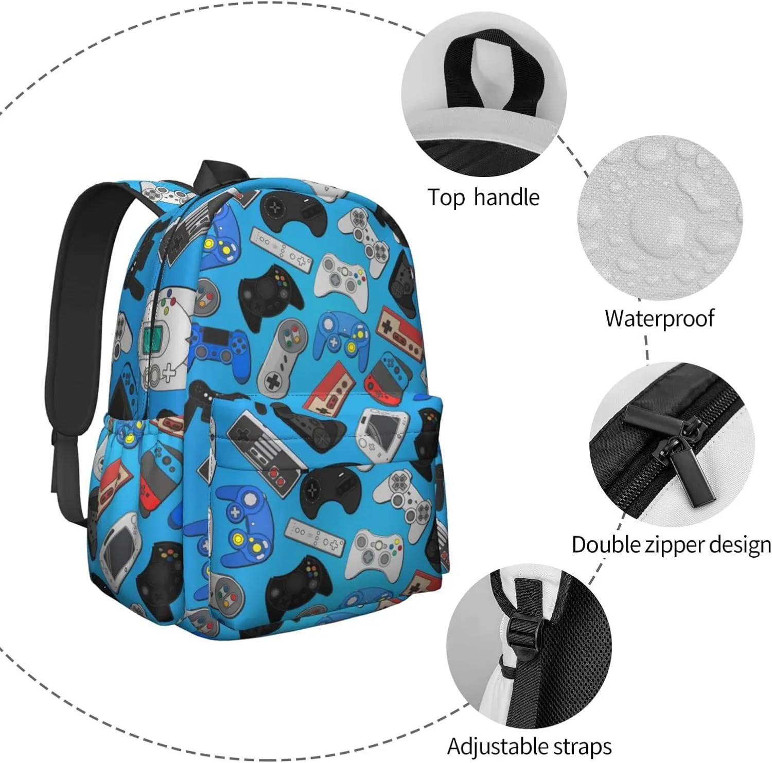 Colorful Video Game Controller Background Large Capacity Backpack Lightweight Personalized Laptop Bag Tablet Travel School Bag with Multiple Pockets