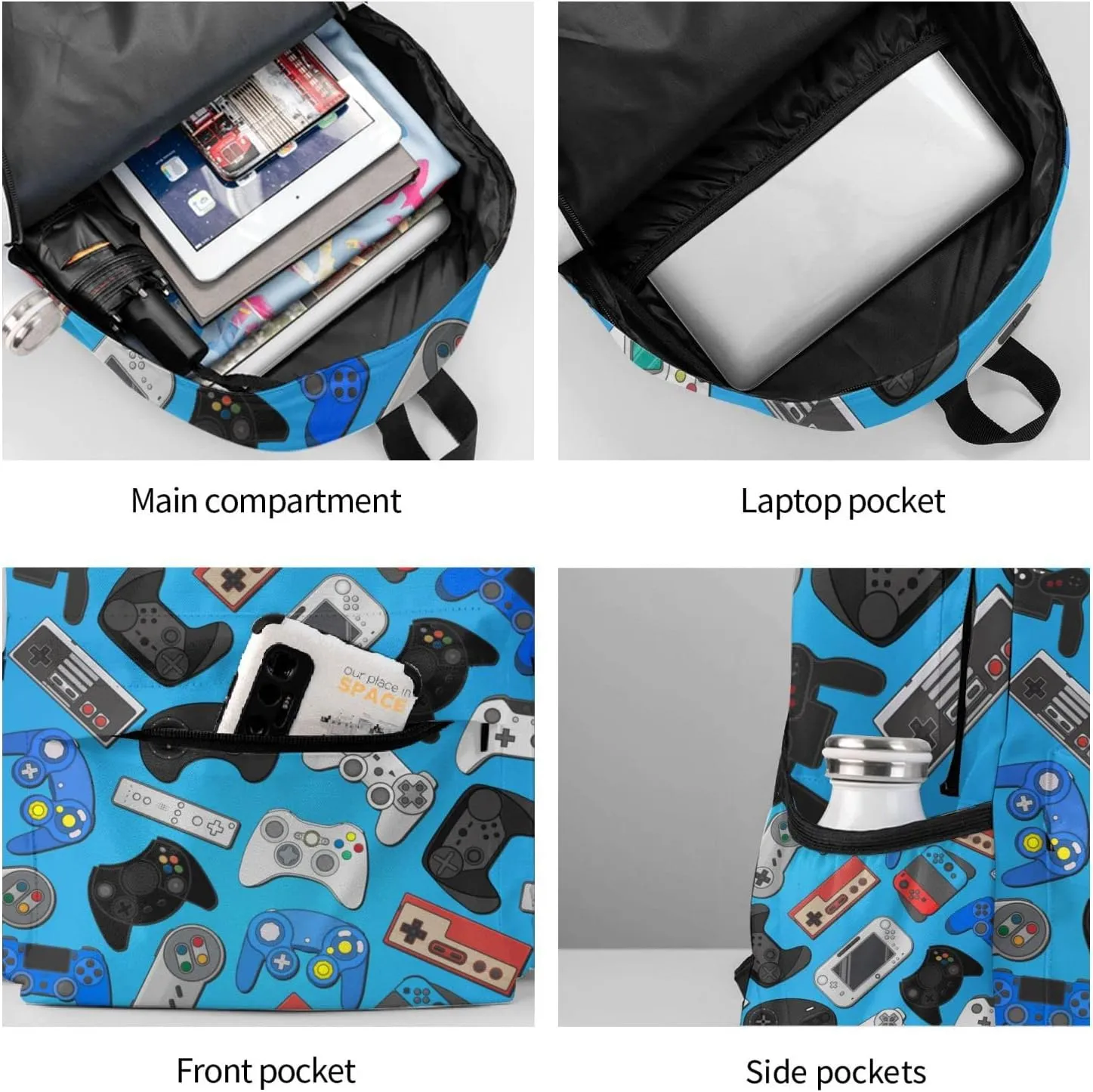 Colorful Video Game Controller Background Large Capacity Backpack Lightweight Personalized Laptop Bag Tablet Travel School Bag with Multiple Pockets