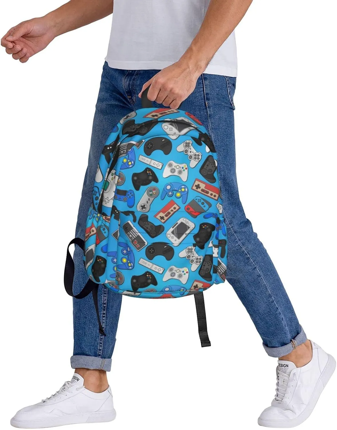 Colorful Video Game Controller Background Large Capacity Backpack Lightweight Personalized Laptop Bag Tablet Travel School Bag with Multiple Pockets