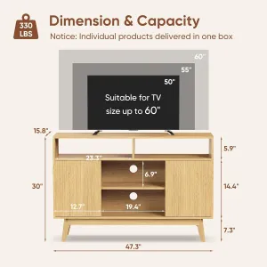 Concho Fluted TV Stand for 60 Inch TV, Modern Entertainment Center with Storage and Shelves, Wood TV Console with Solid Wood Legs, Tall Media Console, TV Cabinet for Living Room and Bedroom, Oak