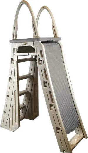 Confer Plastics 7200 Roll Guard 48" to 56" Adjustable A Frame Safety Above Ground Outdoor Patio Swimming Pool Platform Ladder with Step Barrier, Gray Deck & Tambour