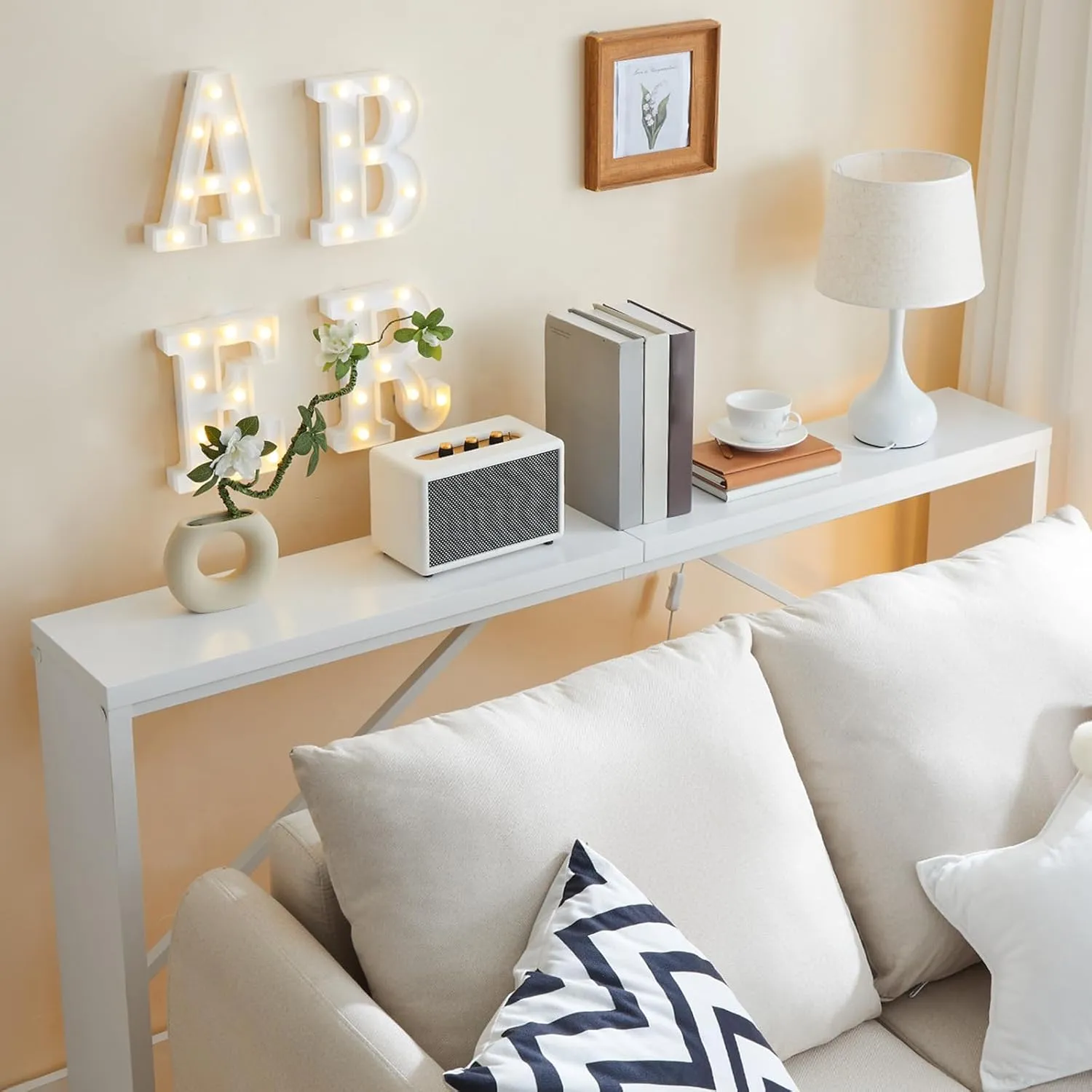 Console Table, 62.2" Long Sofa Table Behind Couch, Narrow Entryway Table, Farmhouse Dining Table with Angled Metal Frame, Industrial Console Table for Entryway, White CTWT15801