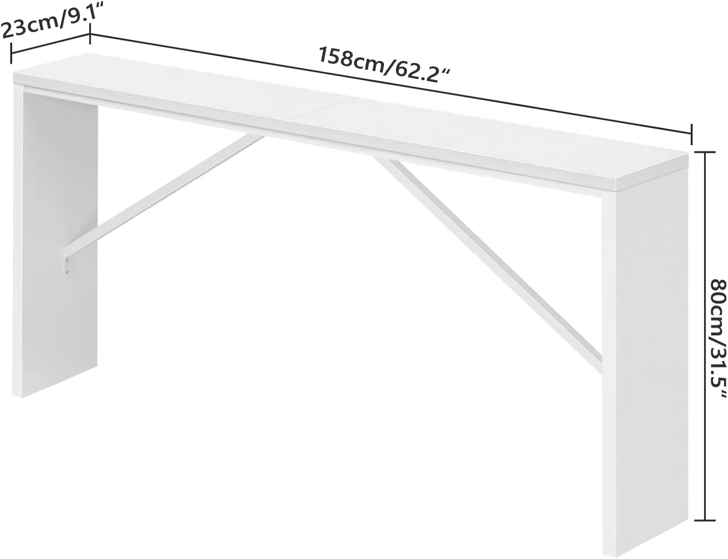 Console Table, 62.2" Long Sofa Table Behind Couch, Narrow Entryway Table, Farmhouse Dining Table with Angled Metal Frame, Industrial Console Table for Entryway, White CTWT15801