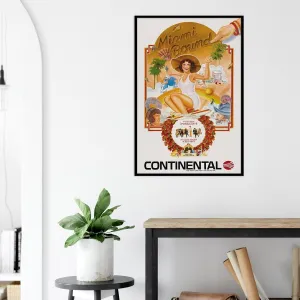 Continental Airlines - Miami - Florida - 1970s - Vintage Airline Travel Poster (11x17Inches)