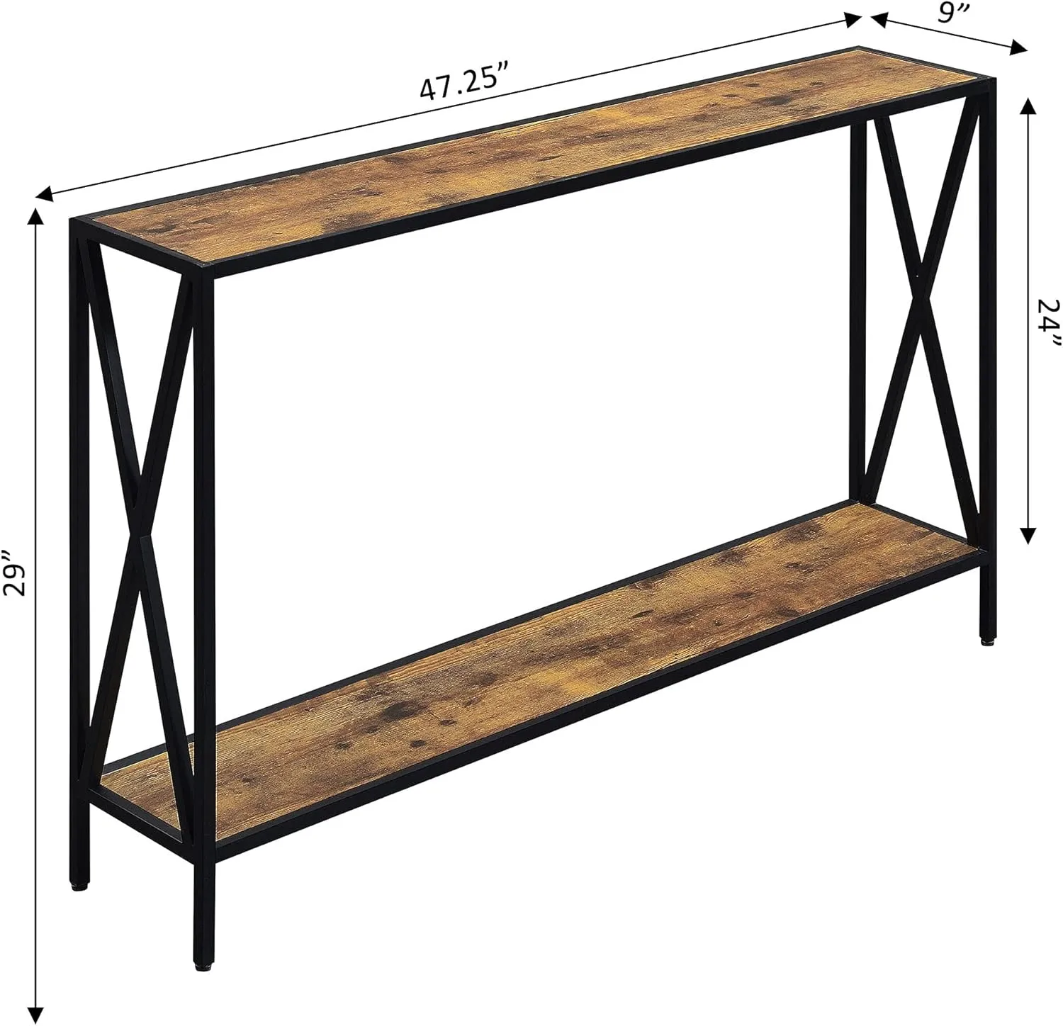 Convenience Concepts Tucson Console Table 47.25" - Modern Sofa Table with Storage Shelf, Entryway Hall Table for Living Room, Barnwood/Black