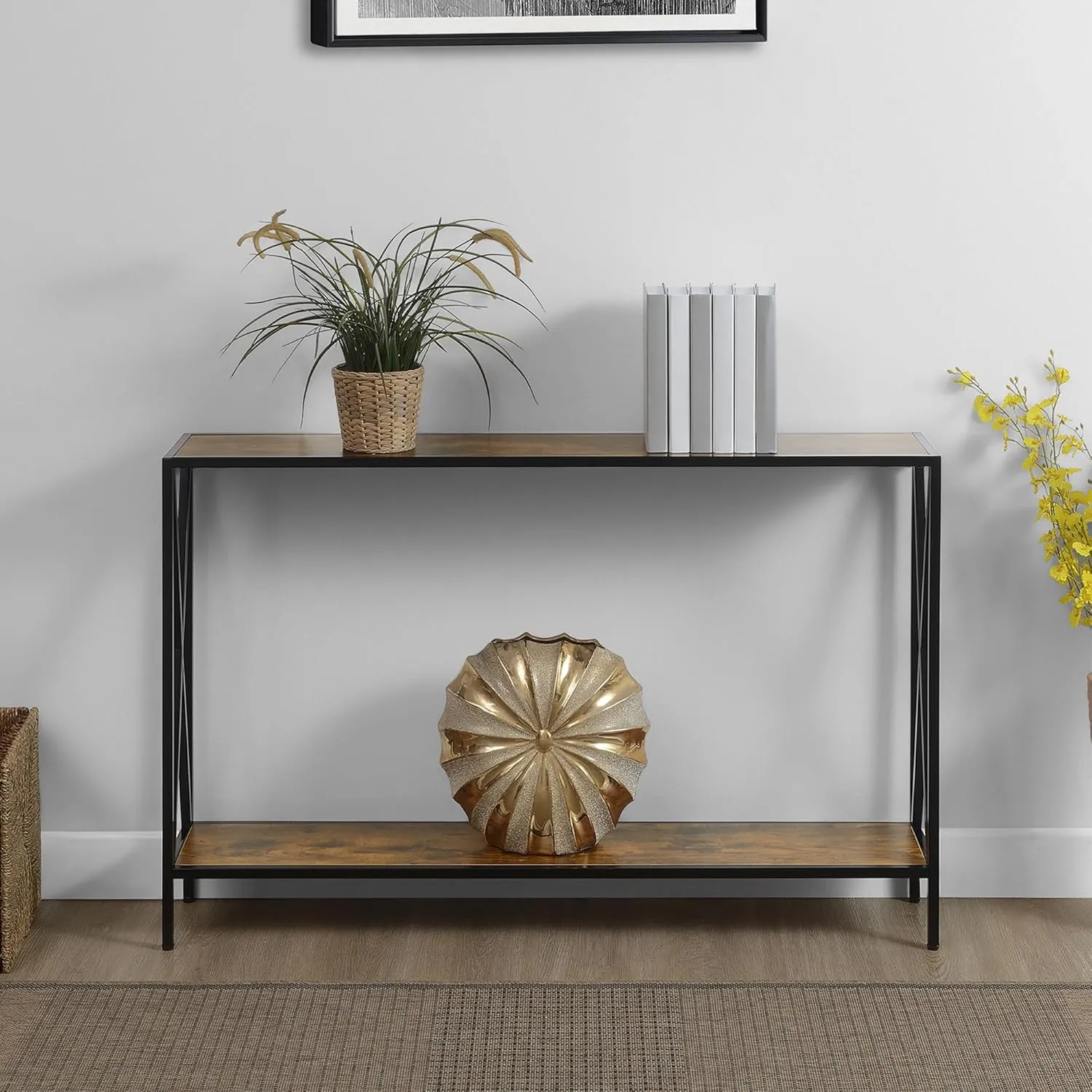 Convenience Concepts Tucson Console Table 47.25" - Modern Sofa Table with Storage Shelf, Entryway Hall Table for Living Room, Barnwood/Black