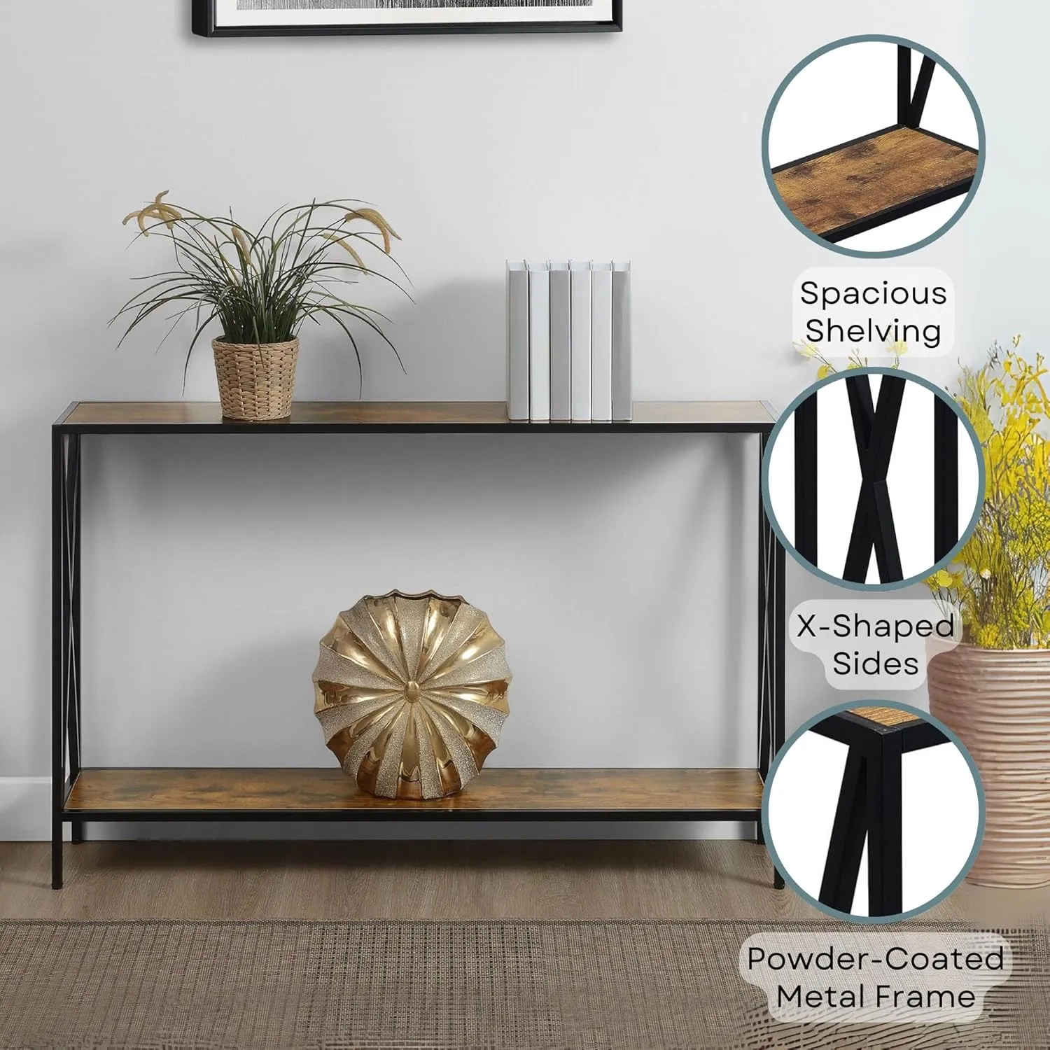 Convenience Concepts Tucson Console Table 47.25" - Modern Sofa Table with Storage Shelf, Entryway Hall Table for Living Room, Barnwood/Black