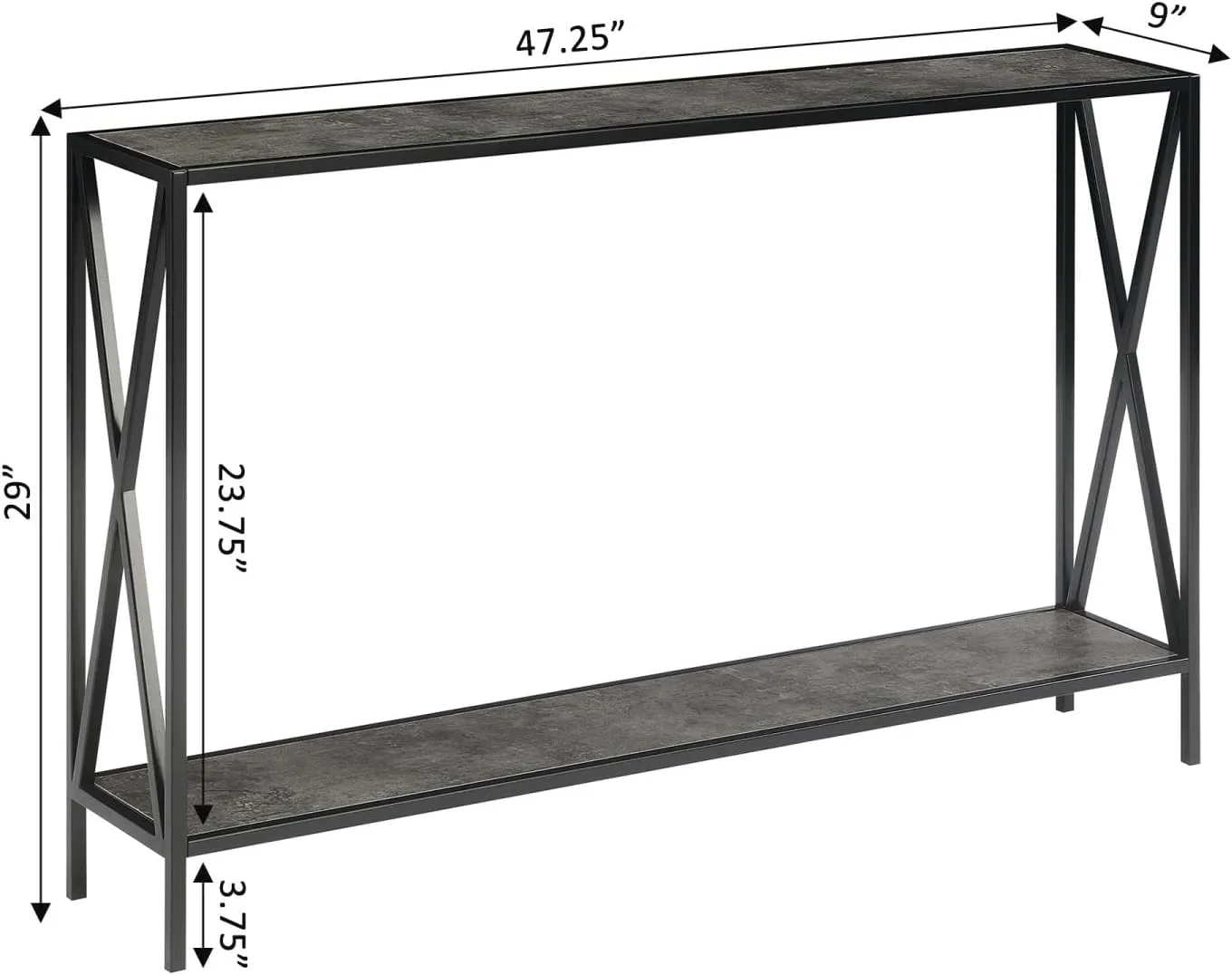 Convenience Concepts Tucson Console Table 47.25" - Modern Sofa Table with Storage Shelf, Entryway Hall Table for Living Room, Cement/Black