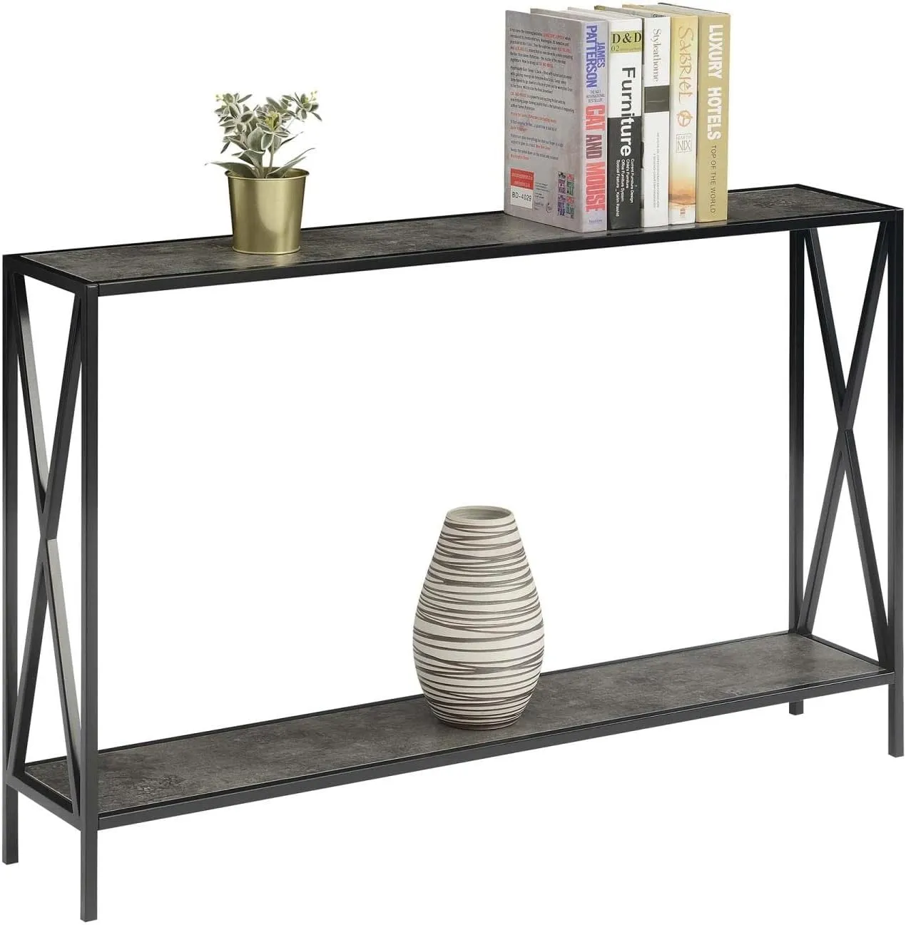 Convenience Concepts Tucson Console Table 47.25" - Modern Sofa Table with Storage Shelf, Entryway Hall Table for Living Room, Cement/Black