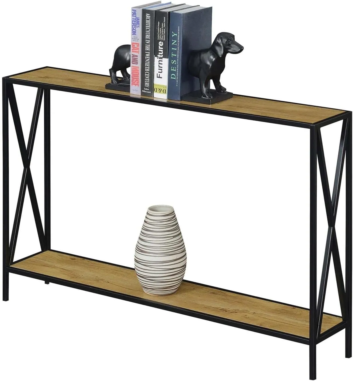 Convenience Concepts Tucson Console Table 47.25" - Modern Sofa Table with Storage Shelf, Entryway Hall Table for Living Room, English Oak/Black