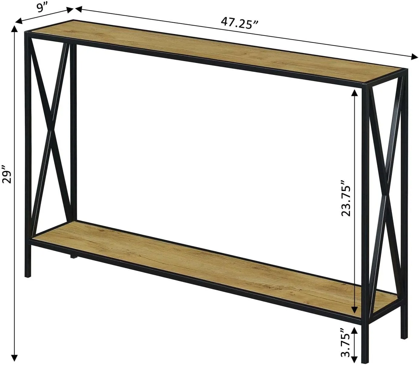 Convenience Concepts Tucson Console Table 47.25" - Modern Sofa Table with Storage Shelf, Entryway Hall Table for Living Room, English Oak/Black