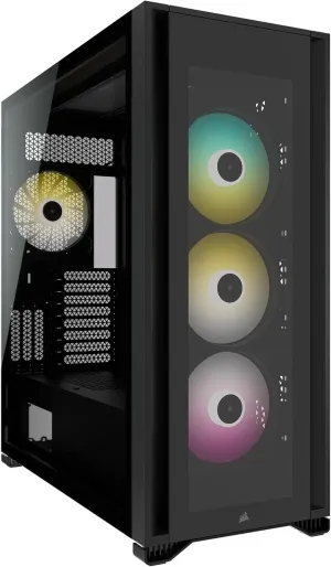 CORSAIR iCUE 7000X RGB Full-Tower ATX PC Case – Three Tempered Glass Panels – Spacious Interior – Easy Cable Management – 4x CORSAIR SP140 RGB ELITE Fans Included – Black