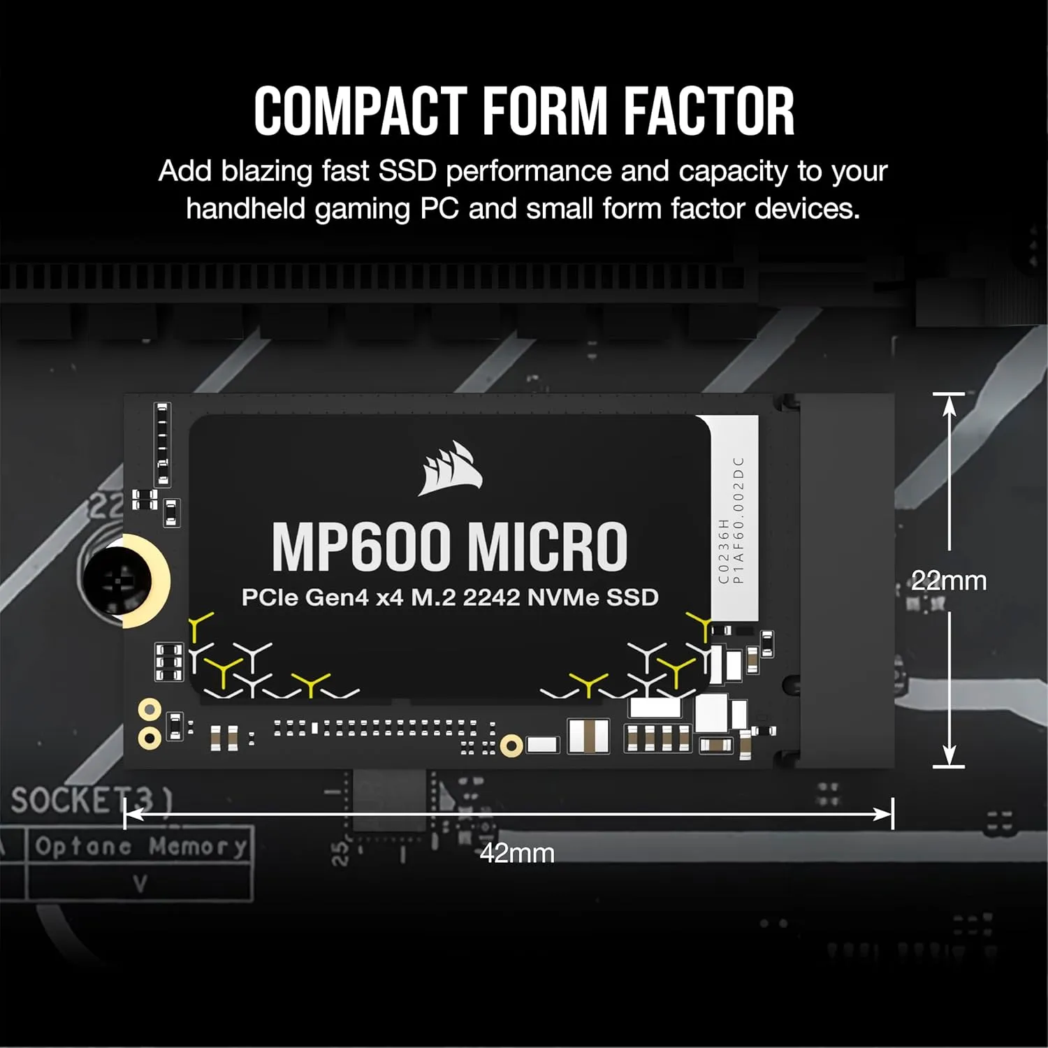 Corsair MP600 Micro 2TB M.2 NVMe PCIe x4 Gen4 SSD – M.2 2242 – Up to 7,000MB/sec Sequential Read – High-Density 3D TLC NAND – Compatible with Lenovo Legion Go and Thin PCIe 4.0 Laptops – Black