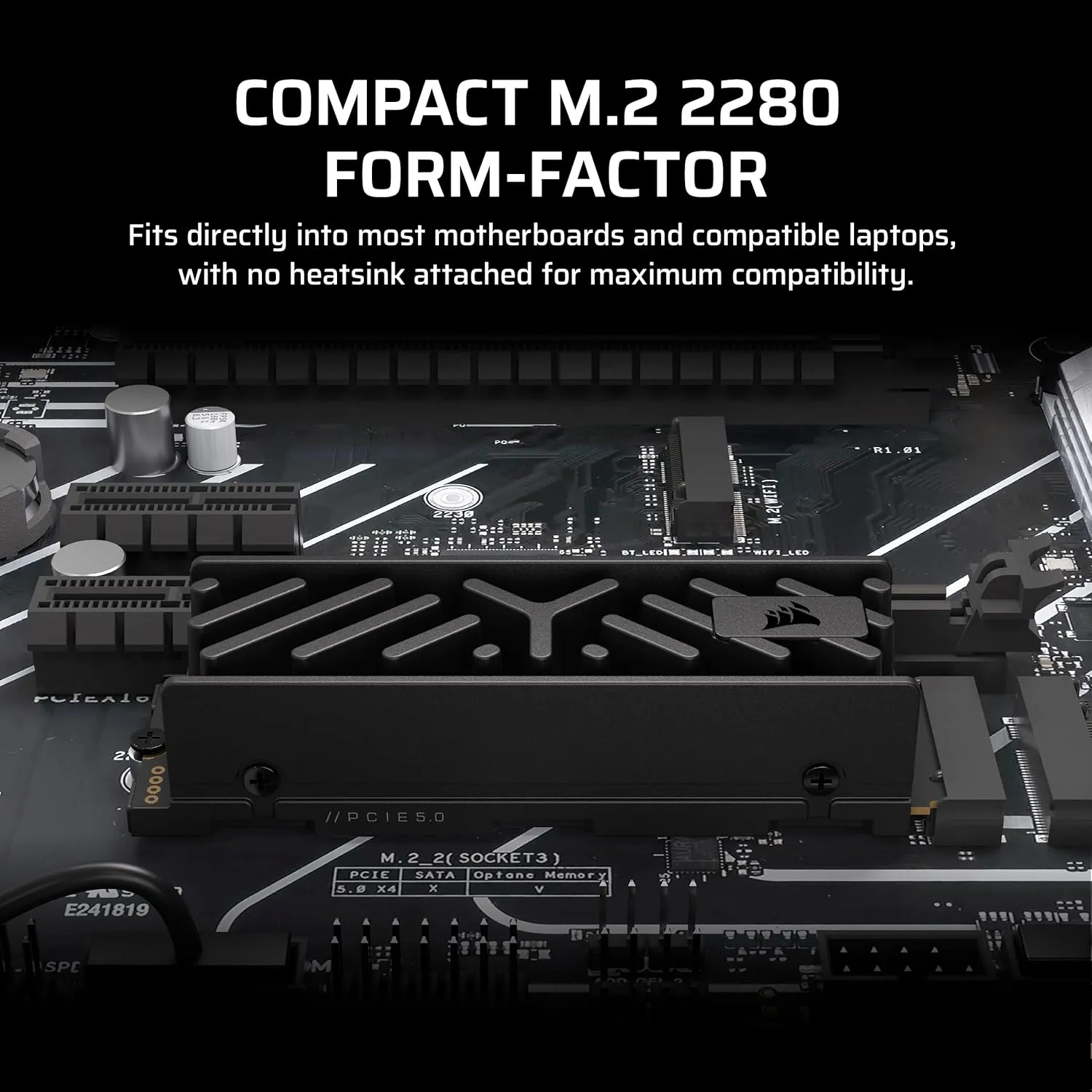 Corsair MP700 Elite 2TB PCIe 5.0 x4 NVMe M.2 SSD – Included Aluminum Heatsink – Up to 10,000MB/sec – High-Density 3D TLC NAND – M.2 2280 - DirectStorage Compatible – Black